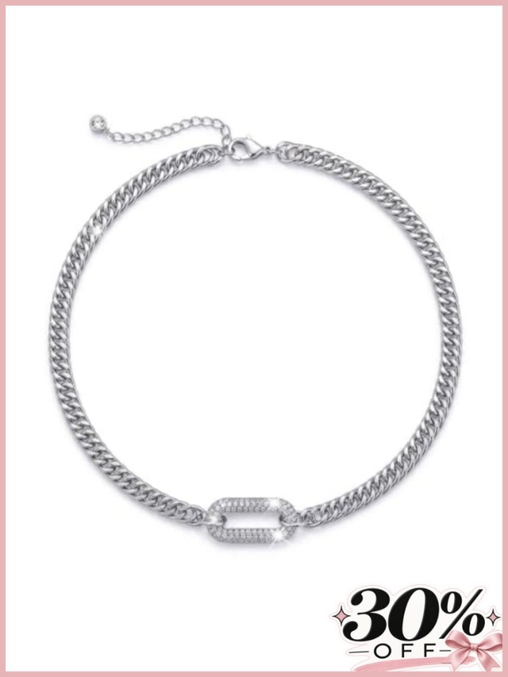 Silver Plated Chunky Curb Chain Choker Necklace Cubic Zirconia Women Men